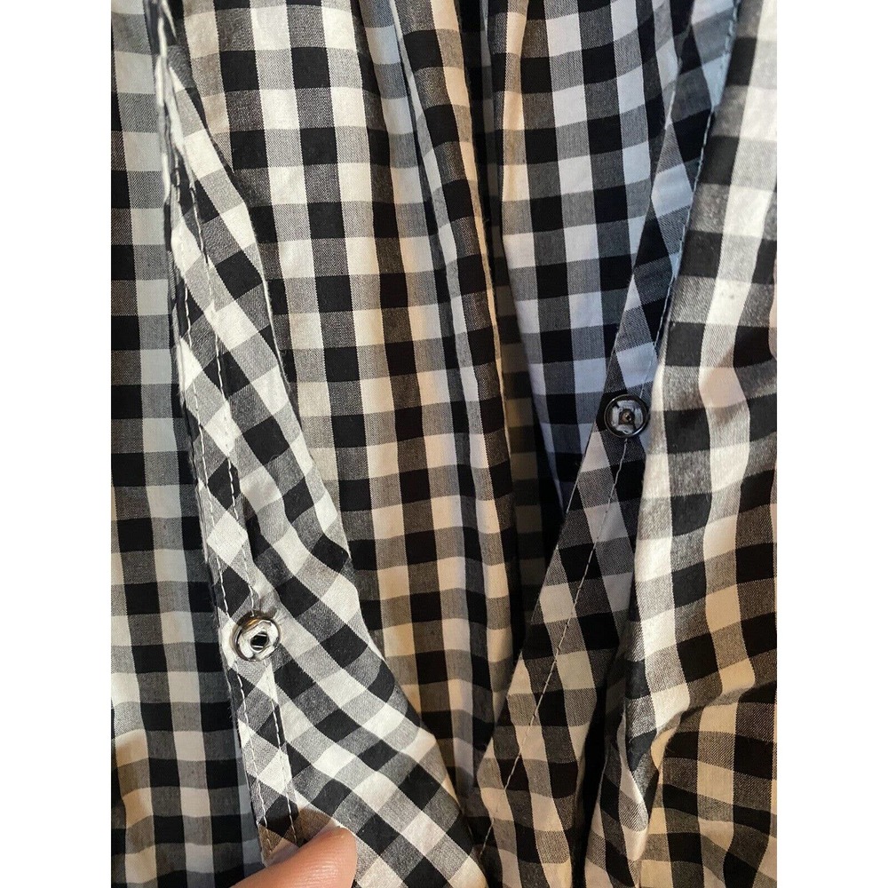 Madewell Top Womens Small Black White Checkered Short Sleeve Waist Tie V Neck - Picture 4 of 6